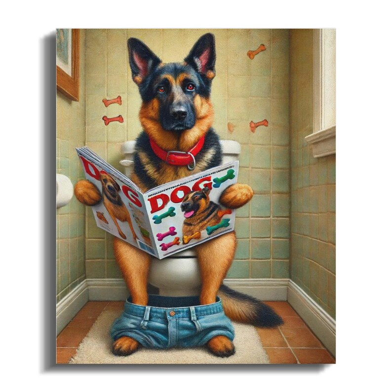 German Shepherd Bathroom Canvas – Funny Dog Art Print image 1