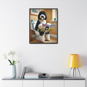 Sheepadoodle Sitting On Toilet Portrait Framed Canvas, Toilet Wall Art, Funny Doodle Bathroom Wall Art, Dog Person Gift, Doodle Dad Gift image 3