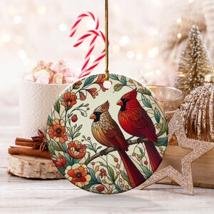 Cardinal Ceramic Ornament, Stained Glass Design, Cardinal gift, Mothers Day Gift, Bird Lovers Gift, Custom stained glass look, cardinal