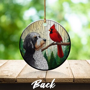 Cardinal and Bernedoodle Dog Ceramic Ornament, Oil Paint Style Design, Cardinal Lovers Gift, Mothers Day Gifts Bird Lovers Dog Mom Ornament