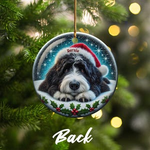 Bernedoodle-Weihnachtsschmuck: Festliche Keramikdekoration – personalisiertes Erinnerungsstück mit Sublimationsdruck, Geschenk für Tierliebhaber, beidseitiges Welpenmotiv Bild 4