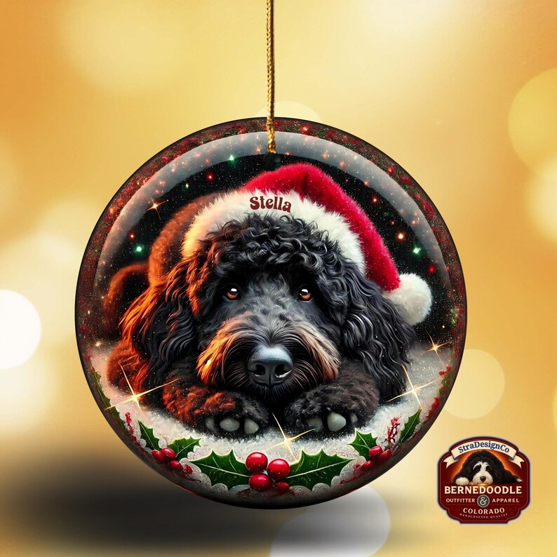 Custom Dog Keepsake, Personalized Black Doodle Ornament - Double-Sided Sublimation Ceramic - Holiday Tree Decor image 11