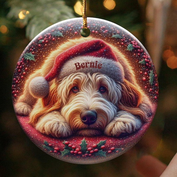 Puppy Santa Ornament, Goldendoodle Christmas Keepsake | Two-Sided Ceramic | 3 Inch Gift, Sublimation Festive Dog Decor