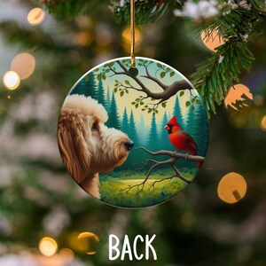 Cardinal and Goldendoodle Ceramic Ornament, Oil Paint Style Design, Cardinal Lovers Gift, Mothers Day, Bird Lover, Red Cardinal and Dog Gift