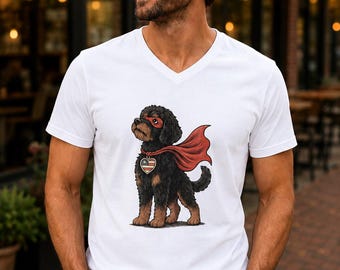 Hero Doodle Dog Fitted V-Neck Tee | Bernedoodle Superpup Graphic Shirt | Dog Lover Gift