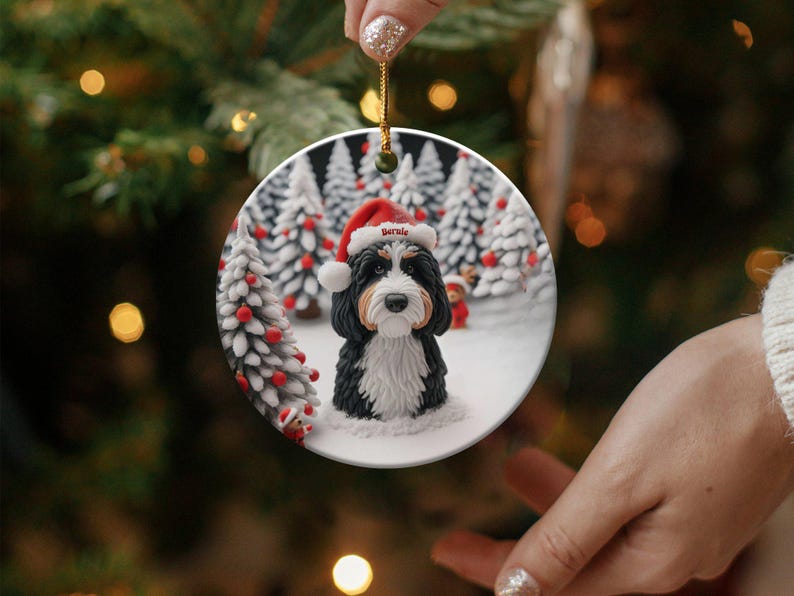 Bernedoodle Christmas Ornament, Two-Sided Doodle Decor | Sublimation Ceramic | Pet Owner Gift, Festive Holiday Keepsake image 8