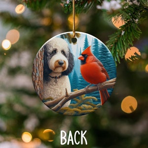 Cardinal and Bernedoodle Dog Ceramic Ornament, Oil Paint Style Design, Cardinal Lovers Gift, Mothers Day, Bird Lovers, Custom Crafted Design