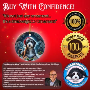Merle Bernedoodle, Personalized Santa Hat Ornament | Sublimation Ceramic | Custom Dog Lover Gift image 2