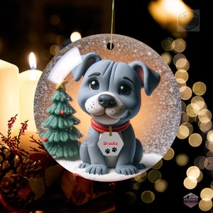 Gray Pit Bull Terrier Illustrated Ornament