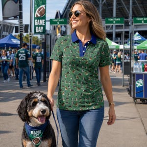 Green and Blue Football Themed Bernedoodle Polo - Dog Lover Polo Shirt image 19
