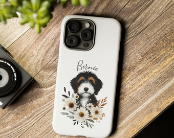 Personalized Doodle Dog Phone Case, Wildflowers Theme, Perfect Bernedoodle Mom Gift, Doodle Mama Gift or Dog Love Dog Person Present, Custom