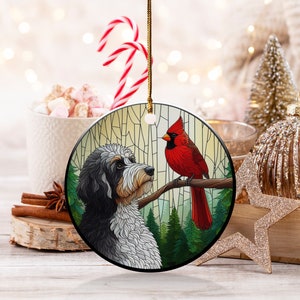 Cardinal and Bernedoodle Dog Ceramic Ornament, Oil Paint Style Design, Cardinal Lovers Gift, Mothers Day Gifts Bird Lovers Dog Mom Ornament
