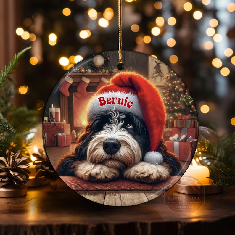 Custom Dog Christmas Ornament, Personalized Pet Ornament, Dog Lover Gift, Cute Dog with Santa Hat, Holiday Tree Decoration
