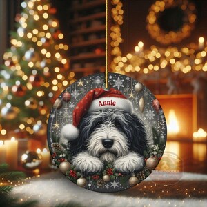 Lover Gift Ceramic, Personalized Sheepadoodle Ornament - Sublimation Print | Double-Sided Artwork | Snowy Winter Keepsake image 19