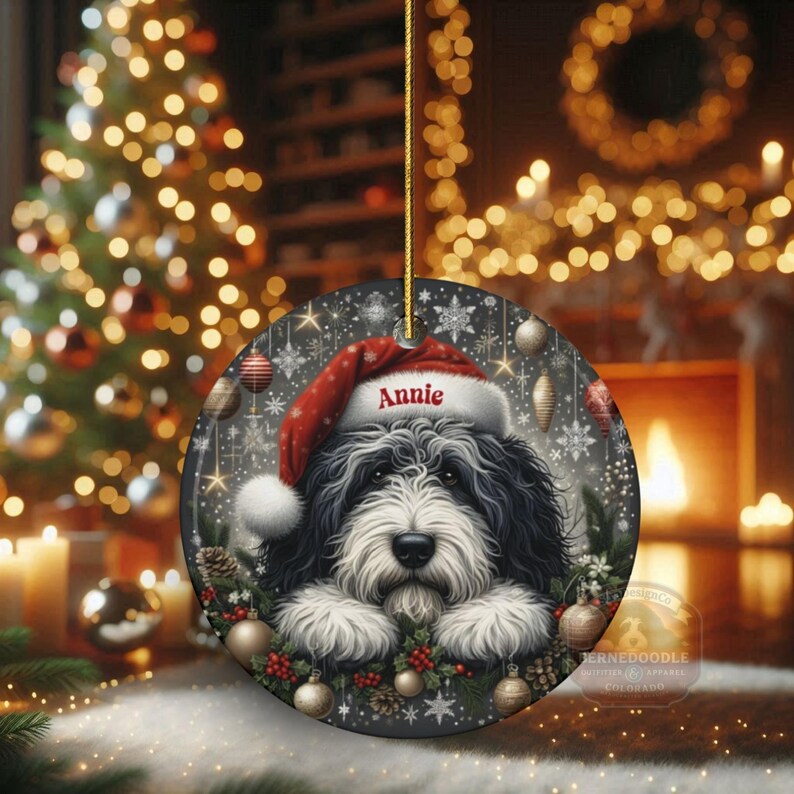 Lover Gift Ceramic, Personalized Sheepadoodle Ornament - Sublimation Print | Double-Sided Artwork | Snowy Winter Keepsake image 19