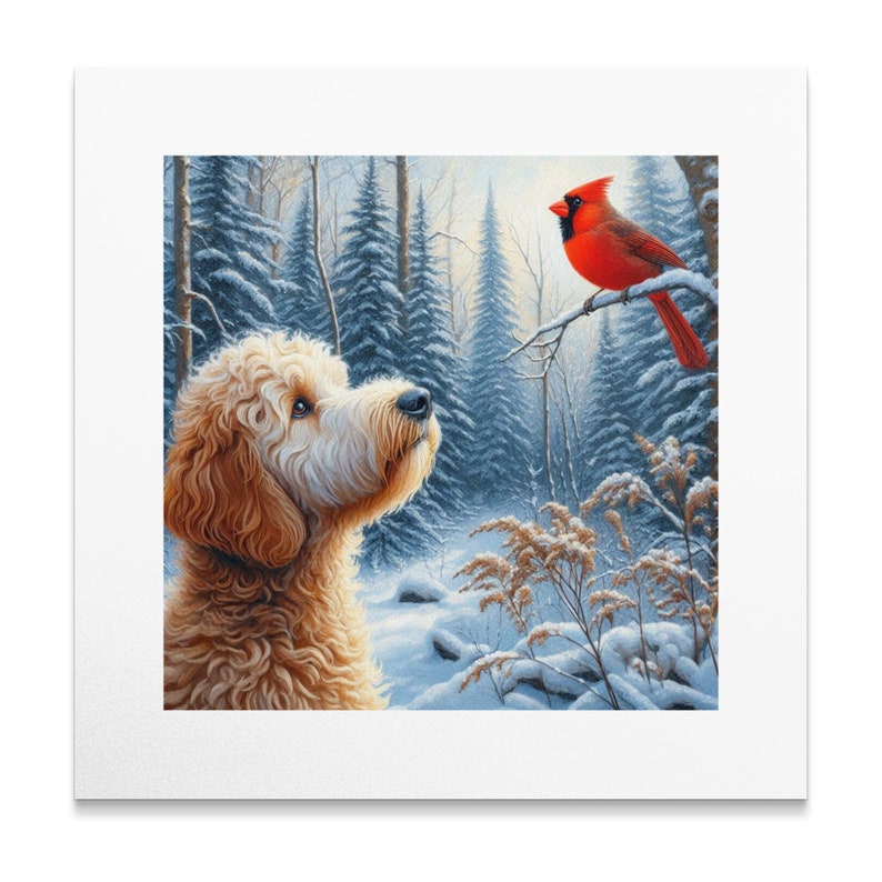Cuadro decorativo sobre lienzo con escena invernal del cardenal Bernedoodle imagen 7