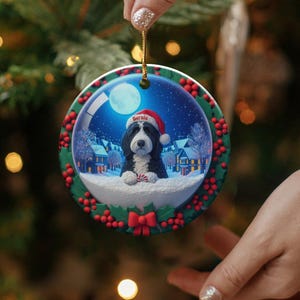 Personalized dog Christmas ornament, cute pet holiday decor, custom pet gift, festive tree decoration, dog lover Xmas ornament