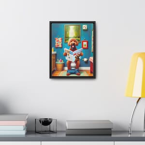 Red Goldendoodle Toilet Portrait Framed Canvas, Doodle On Toilet, Golden Toilet, Wall Art, Goldendoodle Bathroom Wall Art, Dog Persons Gifts image 4