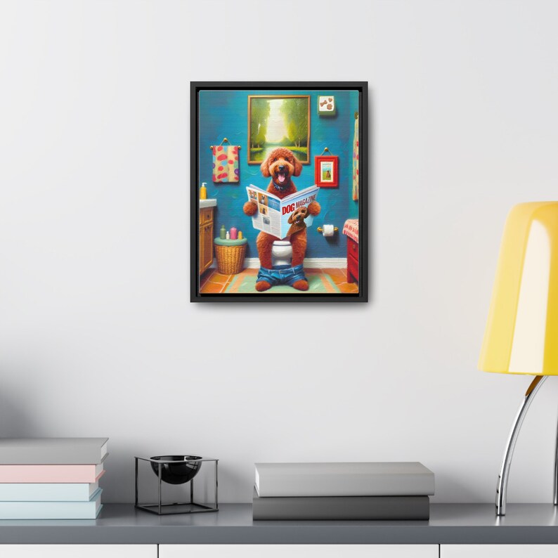 Red Goldendoodle Toilet Portrait Framed Canvas, Doodle On Toilet, Golden Toilet, Wall Art, Goldendoodle Bathroom Wall Art, Dog Persons Gifts image 4