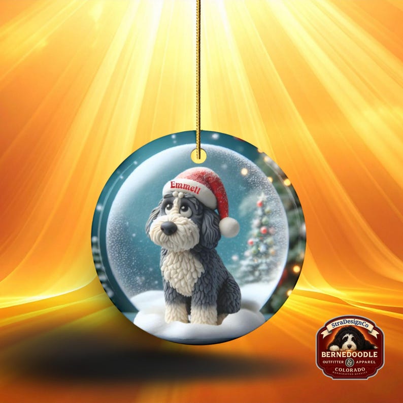 Sheepadoodle Dog Christmas Ornament, Festive Snow Scene Decor | Ceramic | Sublimation Two-Sided Keepsake image 17