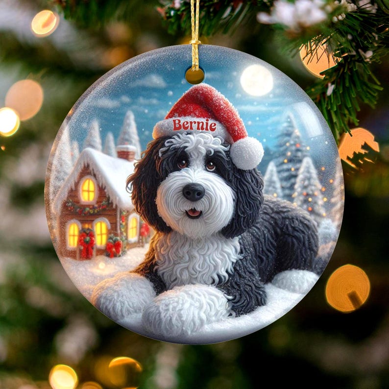 Custom Dog Christmas Ornament, Personalized Pet Holiday Decoration, Festive Pet Keepsake, Dog Lover Gift, Pet Memorial Ornament.