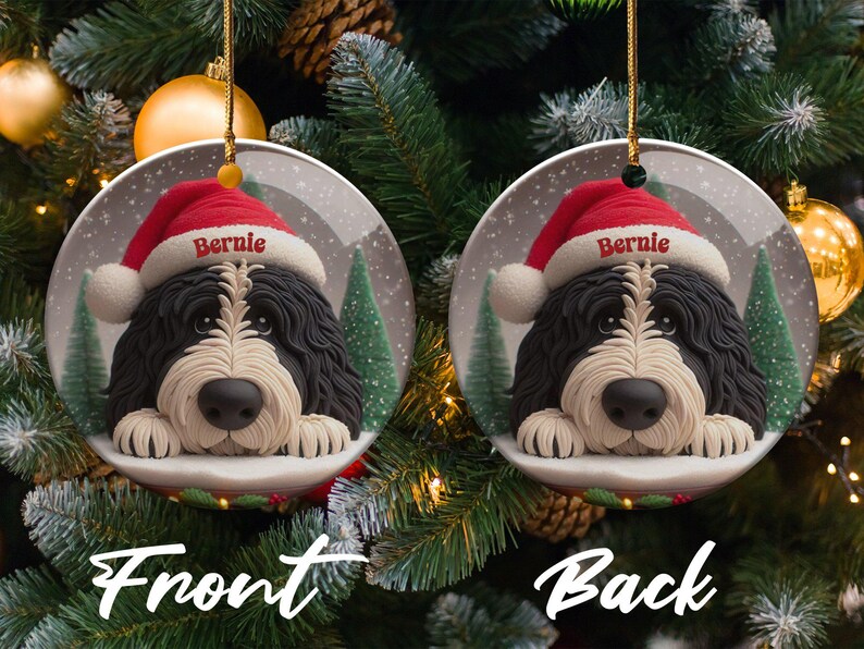 Custom Dog Ornament, Bernedoodle Pet Keepsake | Sublimation Ceramic | 2.76 Inch Round Front Back imagen 6