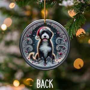 Dog Ornament Holiday, Personalized Bernedoodle Keepsake | Ceramic | Two-Sided Sublimation Print, Gold Hanger image 4
