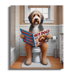 Rolig klotterhund canvastavla, badrumshumor, present till husdjursälskare bild 6