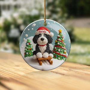 Christmas Ornament, Festive Dog On Sled - Claymation Style Artwork | Sublimation Ceramic | 3-Inch Double-Sided Holiday Decor image 6