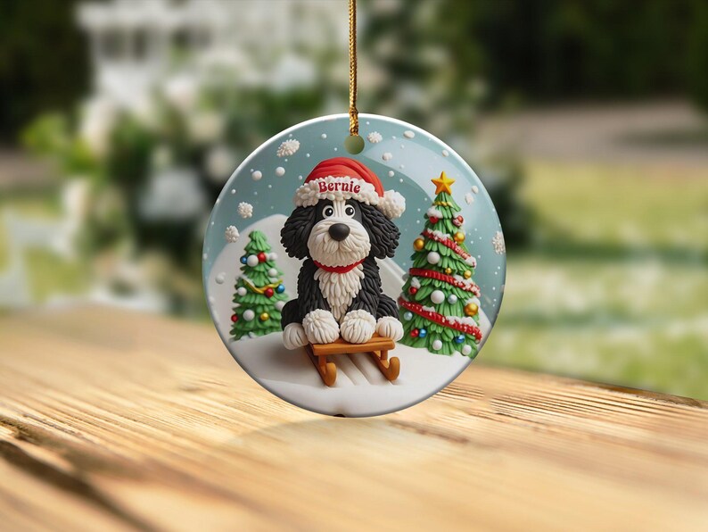 Christmas Ornament, Festive Dog On Sled - Claymation Style Artwork | Sublimation Ceramic | 3-Inch Double-Sided Holiday Decor image 6