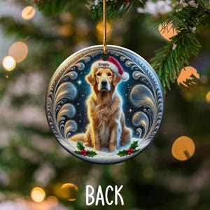 Golden Retriever Christmas Ornament, Holiday Tree Decor | Sublimation Flat Ceramic | Two Sided Print, Pet Lover Gift image 4