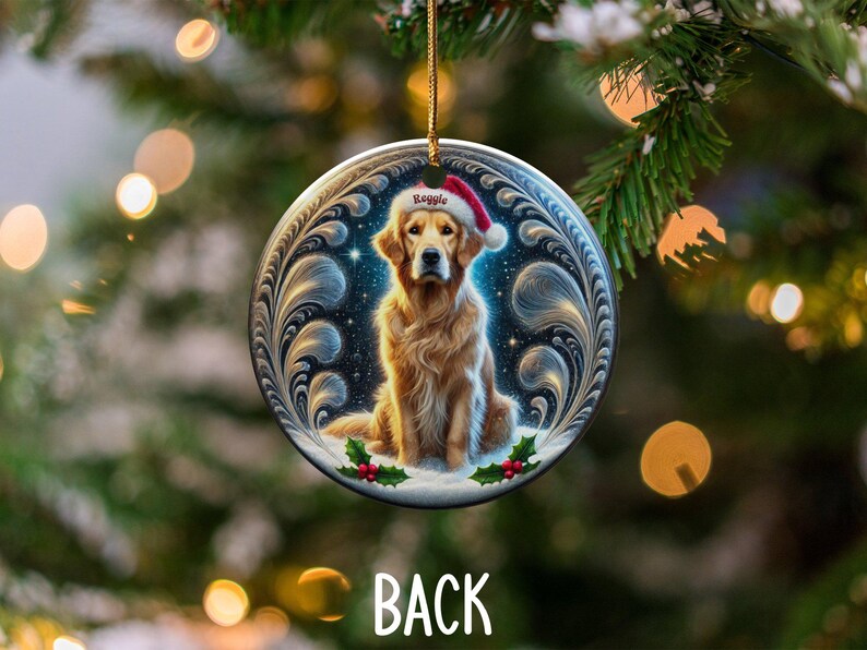 Golden Retriever Christmas Ornament, Holiday Tree Decor | Sublimation Flat Ceramic | Two Sided Print, Pet Lover Gift image 4