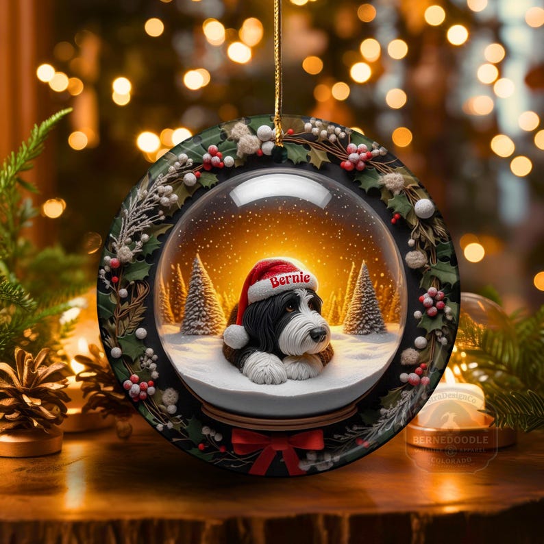 Custom Dog Christmas Ornament, Personalized Pet Ornament, Dog Lover Gift, Cute Dog with Santa Hat, Holiday Tree Decoration