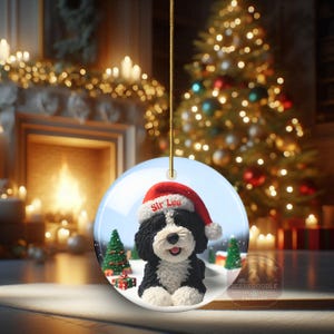 Bernedoodle Ornament, Personalized Ceramic Keepsake | Double Sided Sublimation | Custom Holiday Dog Name Decor image 15