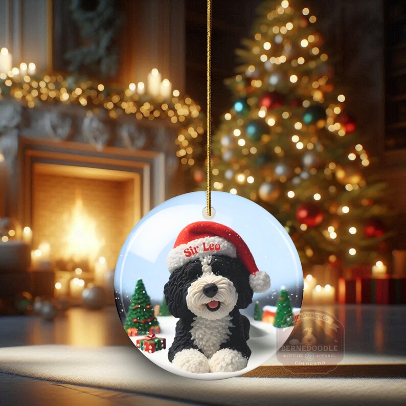 Bernedoodle Ornament, Personalized Ceramic Keepsake | Double Sided Sublimation | Custom Holiday Dog Name Decor image 15