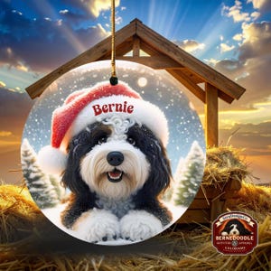 Bernedoodle Ornament, Personalized Santa Hat Ceramic | Sublimation | 3 Inch Double Sided Dog Lover Gift Christmas Tree Decor image 5