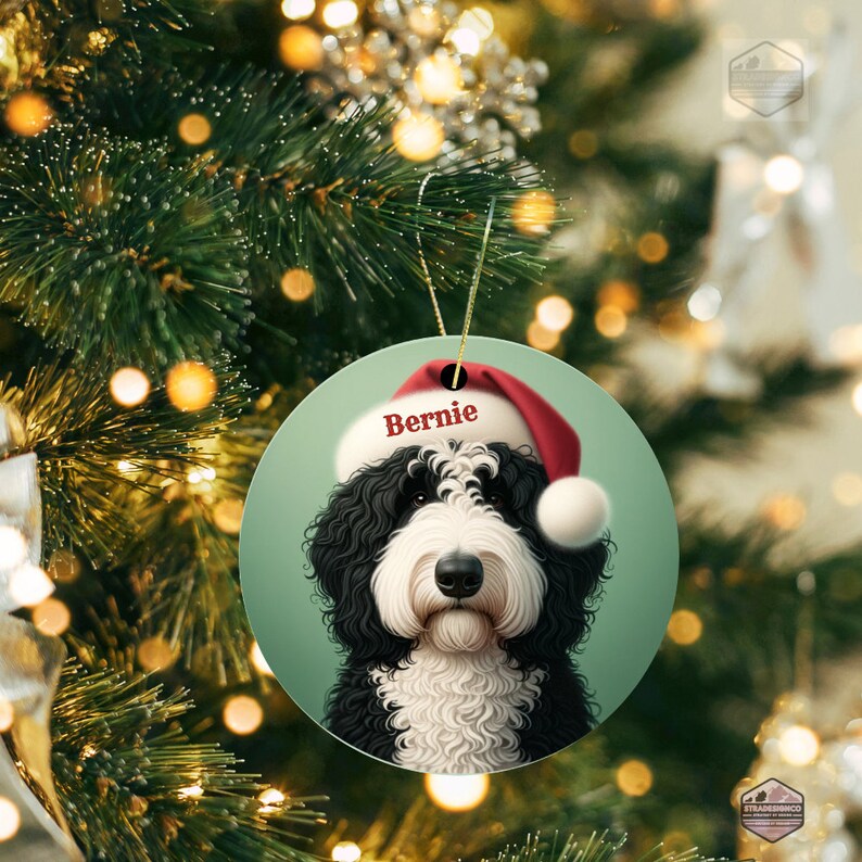 Bespoke Bernedoodle Christmas Bauble with Santa Hat - Dog Lover's Holiday Adornment