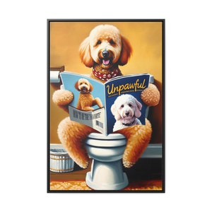Goldendoodle Toilet Pet Portrait, Dog Reading Magazine, funny dog portrait, guest bathroom wall art, labradoodle lover gift, pet lover image 7