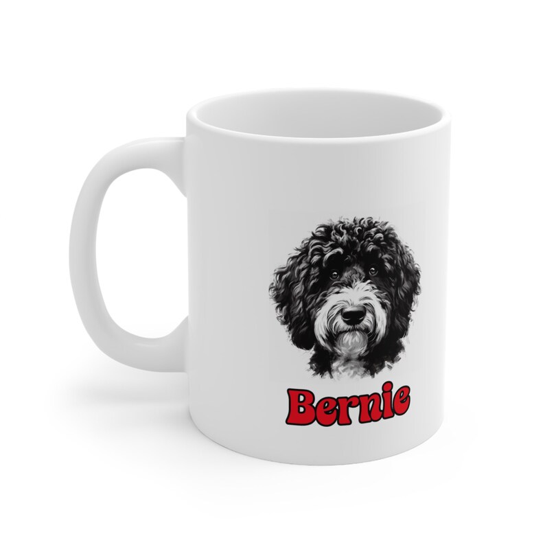Personalized Bernedoodle Coffee Mug | Custom Dog Name Coffee Cup | 11 oz Bernedoodle Lover Gift | Heartwarming Pet Portrait | Dog Lover Gift image 3