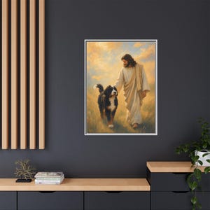 Jesus With Bernedoodle Framed Canvas image 11