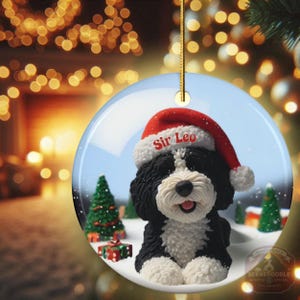 Bernedoodle Ornament, Personalized Ceramic Keepsake | Double Sided Sublimation | Custom Holiday Dog Name Decor image 13