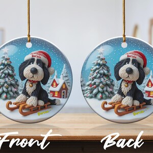 Christmas Ornament, Bernedoodle Sledding Scene | Sublimation Ceramic Decor | 3-Inch Glossy Flat Double-Sided image 7