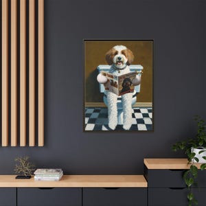 Funny Bernedoodle Toilet Print: Dog Reading Magazine, Bathroom Wall Art image 5