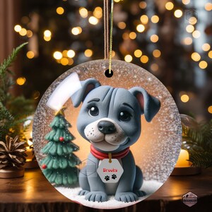Gray Pit Bull Terrier Illustrated Ornament