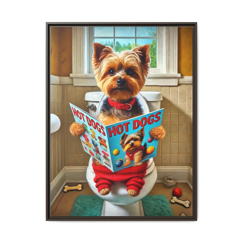 Yorkie Dog Toilet Art: Funny Bathroom Canvas Print image 8