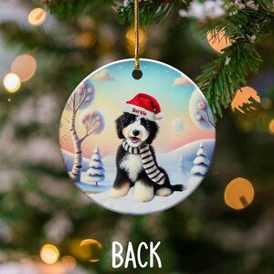 Bernedoodle Ornament, Personalized Ceramic Keepsake | Sublimation Christmas Tree Charm | Dog Lover Gift Gold String imagen 6