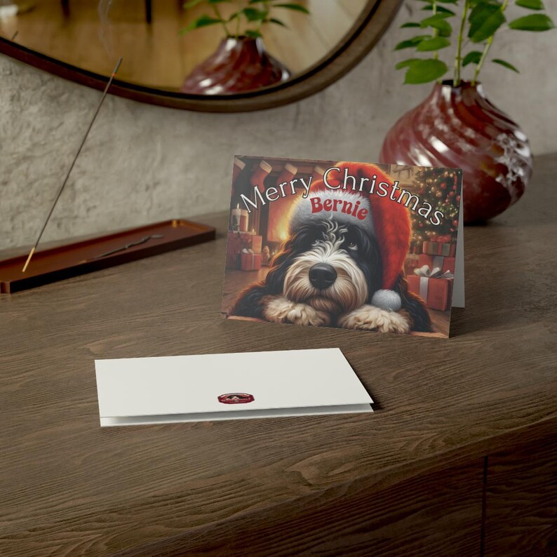 Merry Christmas Card with Dog, Holiday Greeting Card, Cute Festive Dog Christmas Card, Christmas Stationery, Holiday Wishes