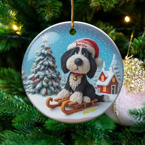 Christmas Ornament, Bernedoodle Sledding Scene | Sublimation Ceramic Decor | 3-Inch Glossy Flat Double-Sided image 8