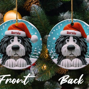 Bernedoodle Dog Art Christmas Ornament, Double Sided Keepsake | Sublimation Ceramic | Holiday Tree Decor, Gold String Hanging image 4