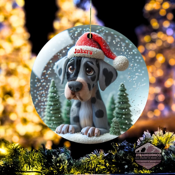 Great Dane Ornament, Custom Merle Pet Keepsake - Ceramic Holiday Decor | 2.76 Inch Sublimation Round Tree Accessory